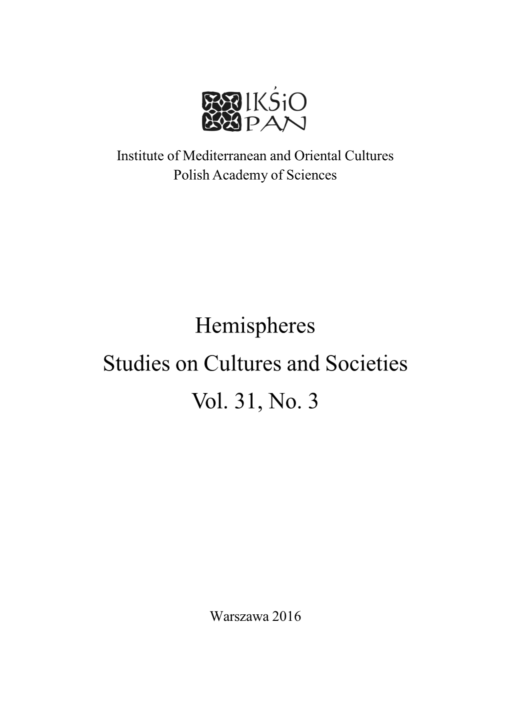 Hemispheres Studies on Cultures and Societies Vol. 31, No. 3