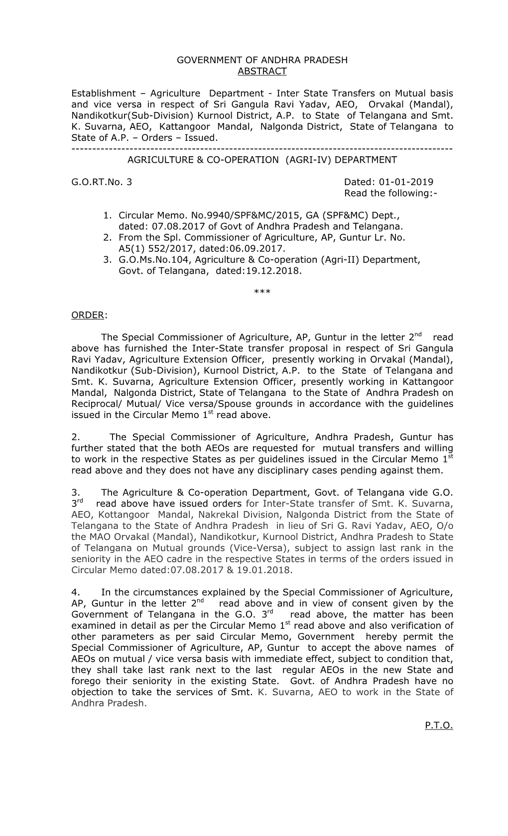 Inter State Transfers on Mutual Basis and Vice -.:: Agriculture Department