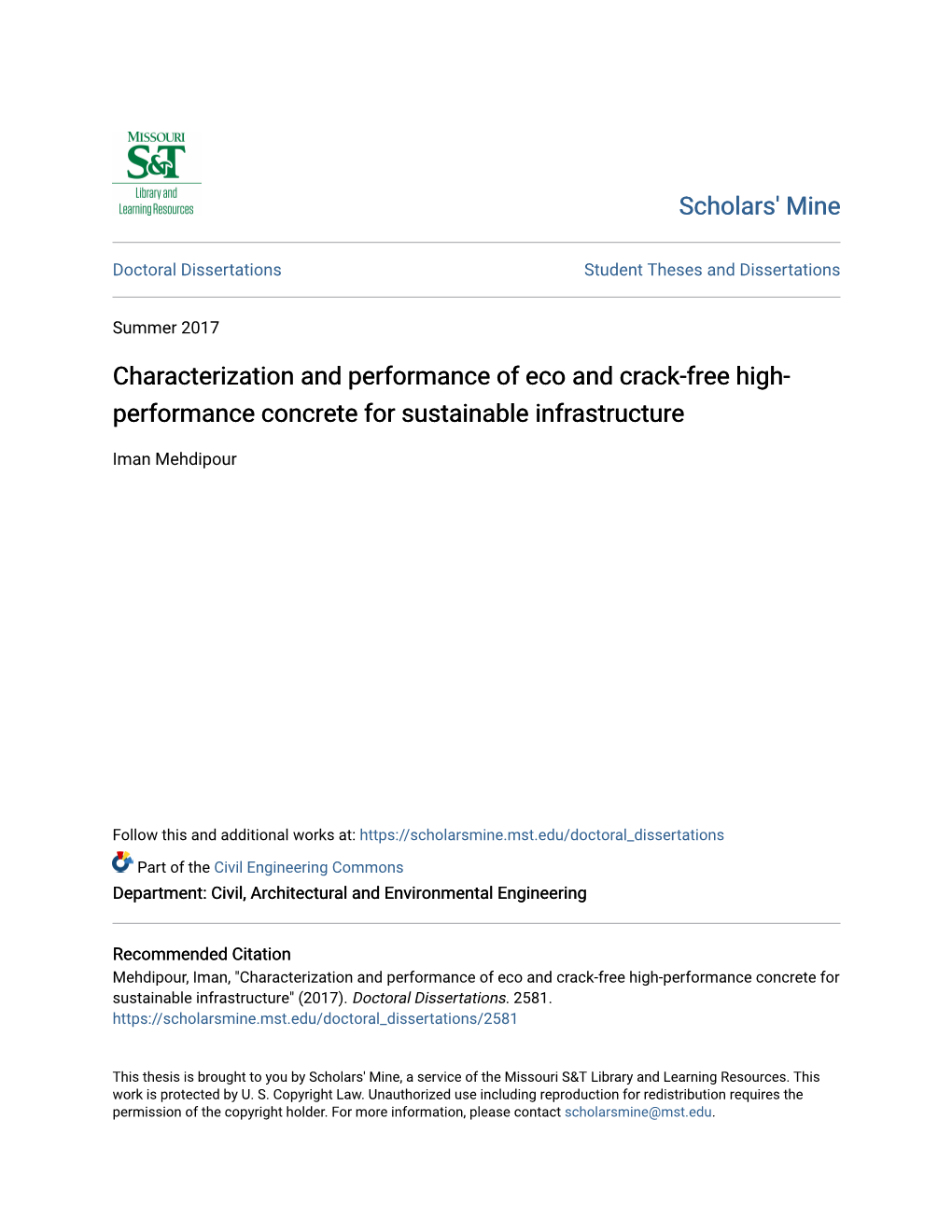 Characterization and Performance of Eco and Crack-Free High- Performance Concrete for Sustainable Infrastructure