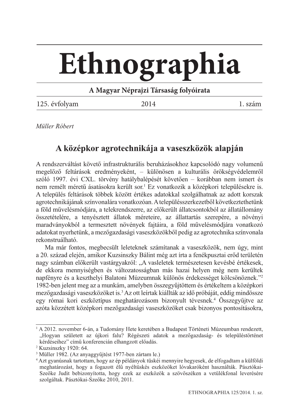 Ethnographia a Magyar Néprajzi Társaság Folyóirata 125