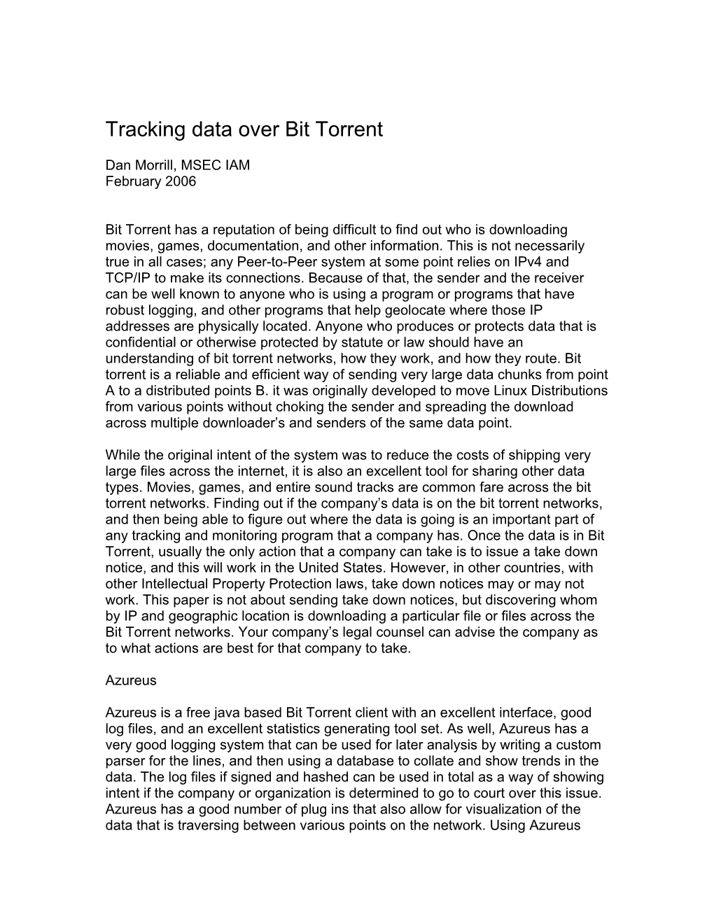 Tracking Data Over Bit Torrent