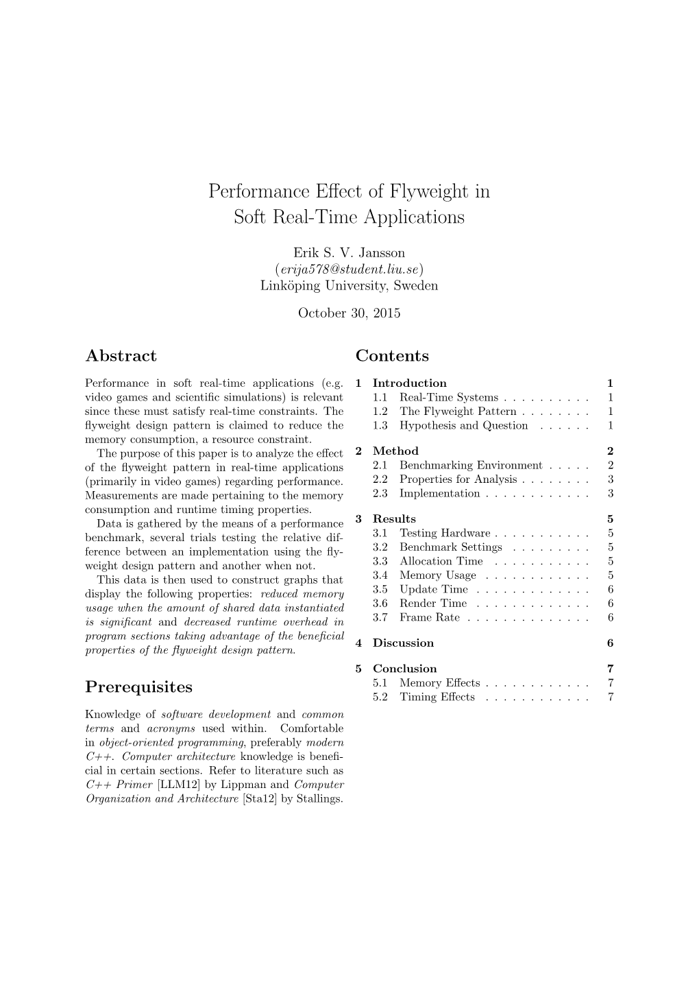Flyweight Performance Effects in Real-Time Applications