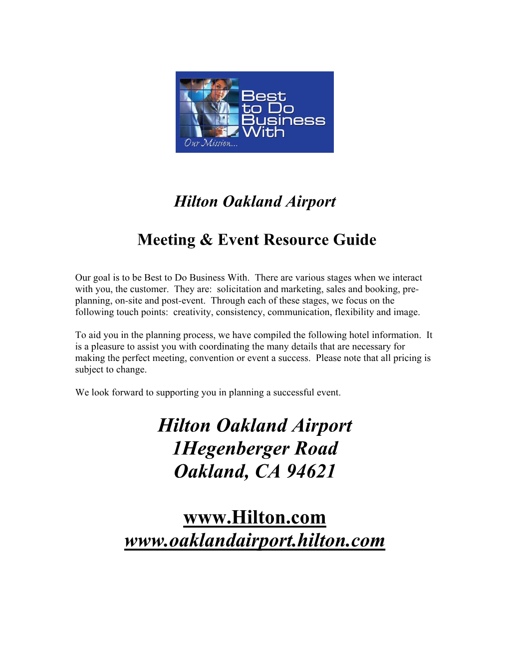 Hilton Oakland Airport Meeting & Event Resource Guide