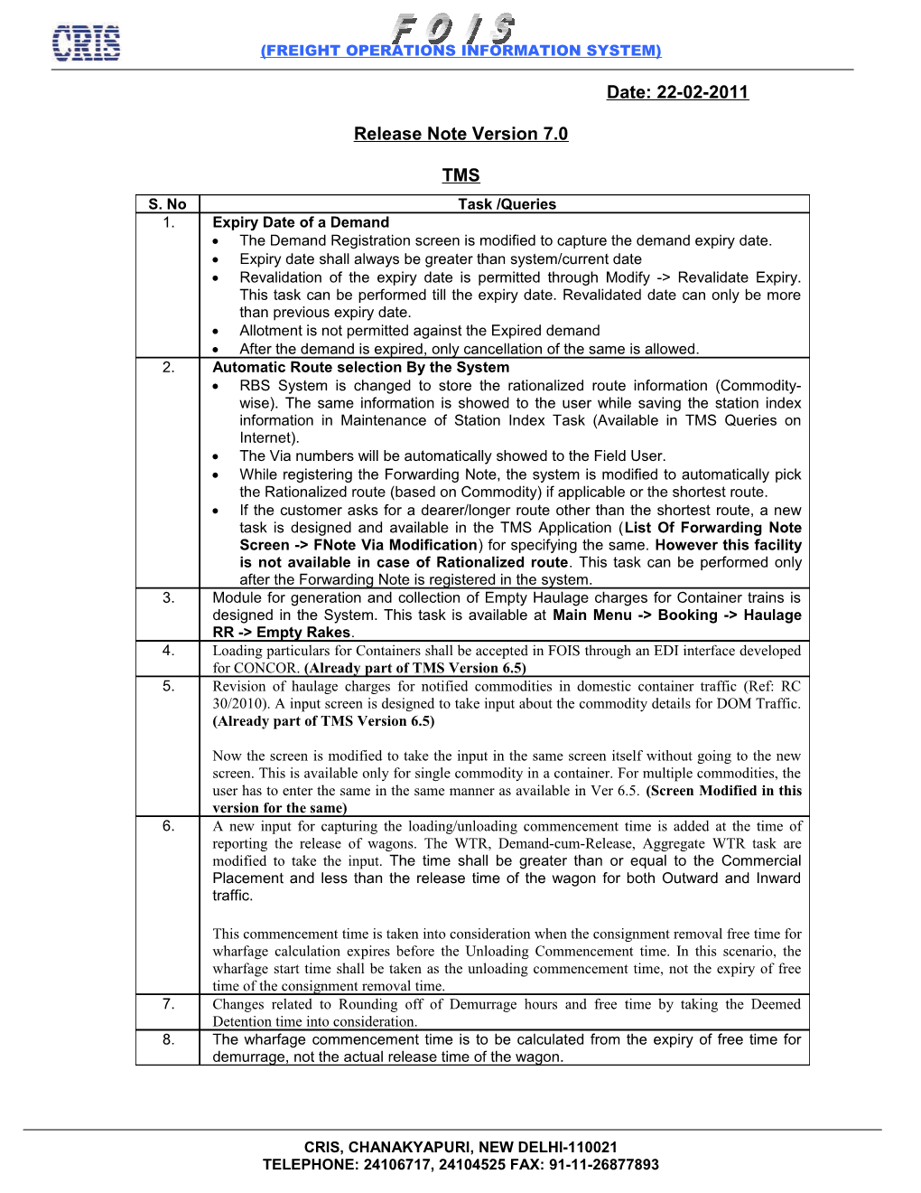 Freight Operations Information System