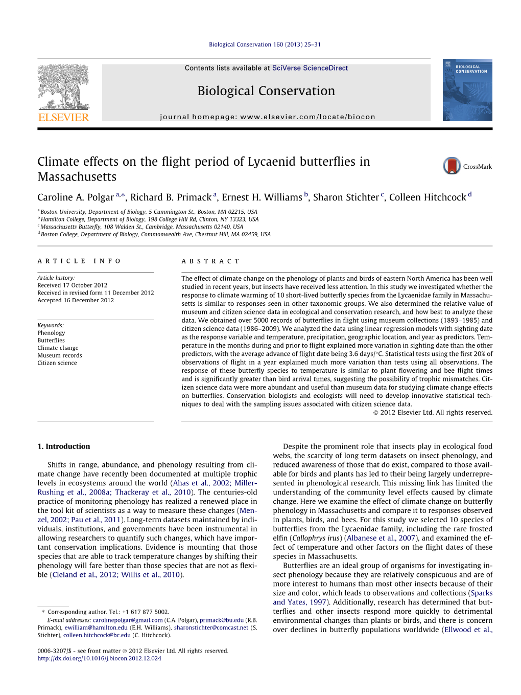 Climate Effects on the Flight Period of Lycaenid Butterflies in Massachusetts