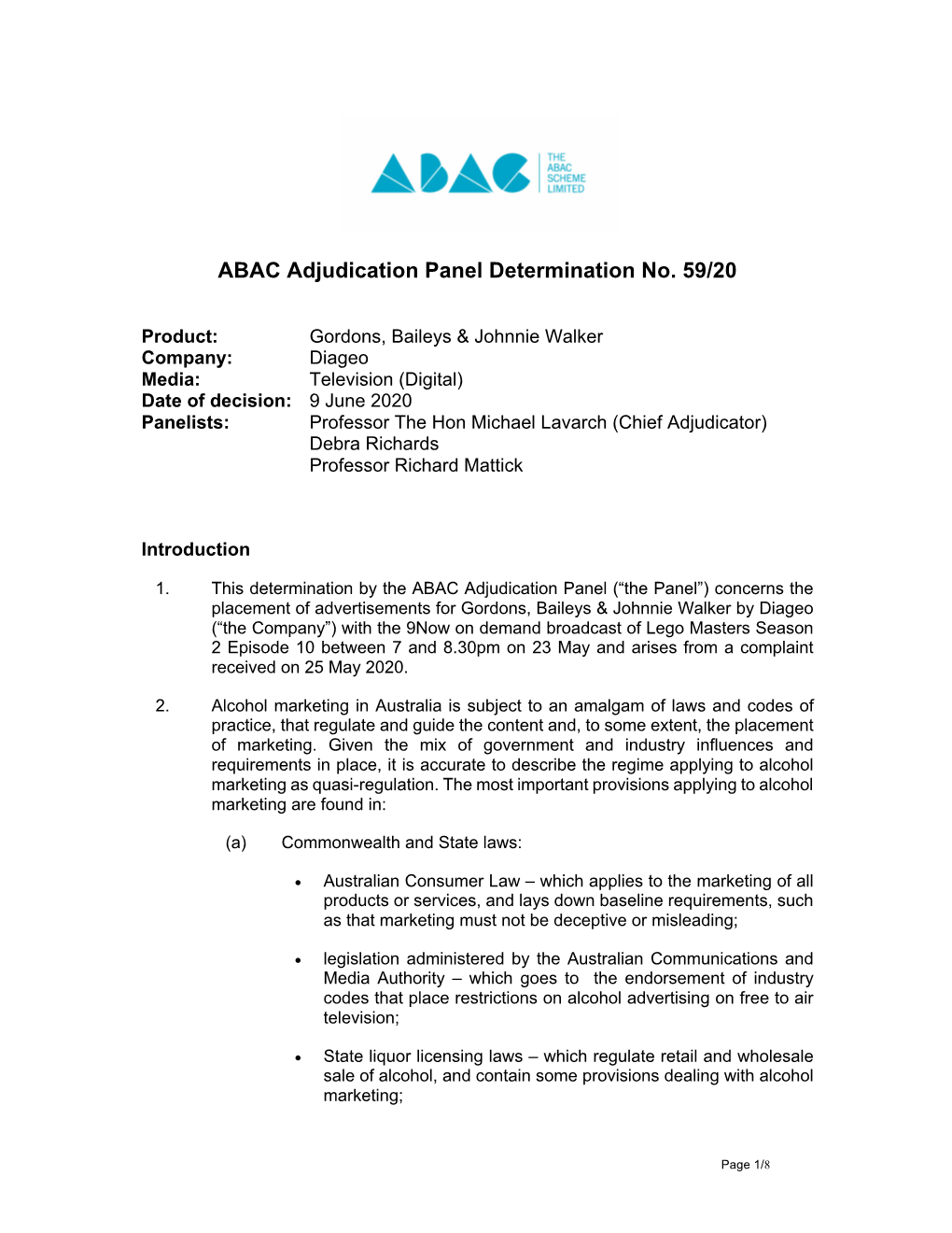 ABAC Adjudication Panel Determination No. 59/20