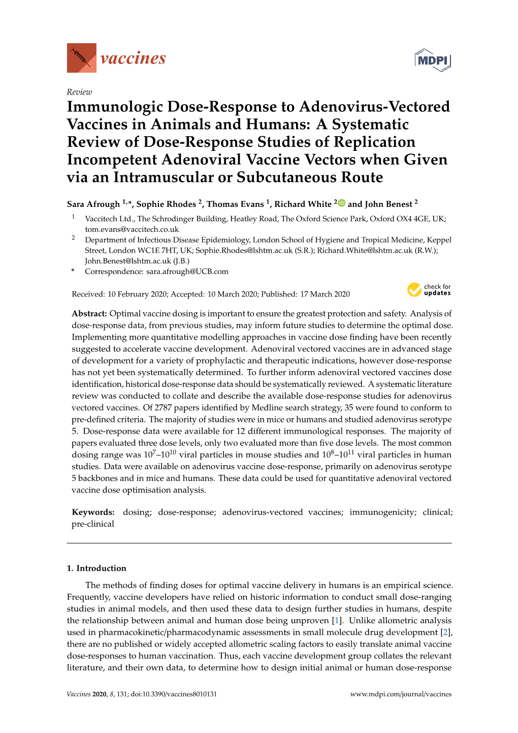 Immunologic Dose-Response to Adenovirus-Vectored