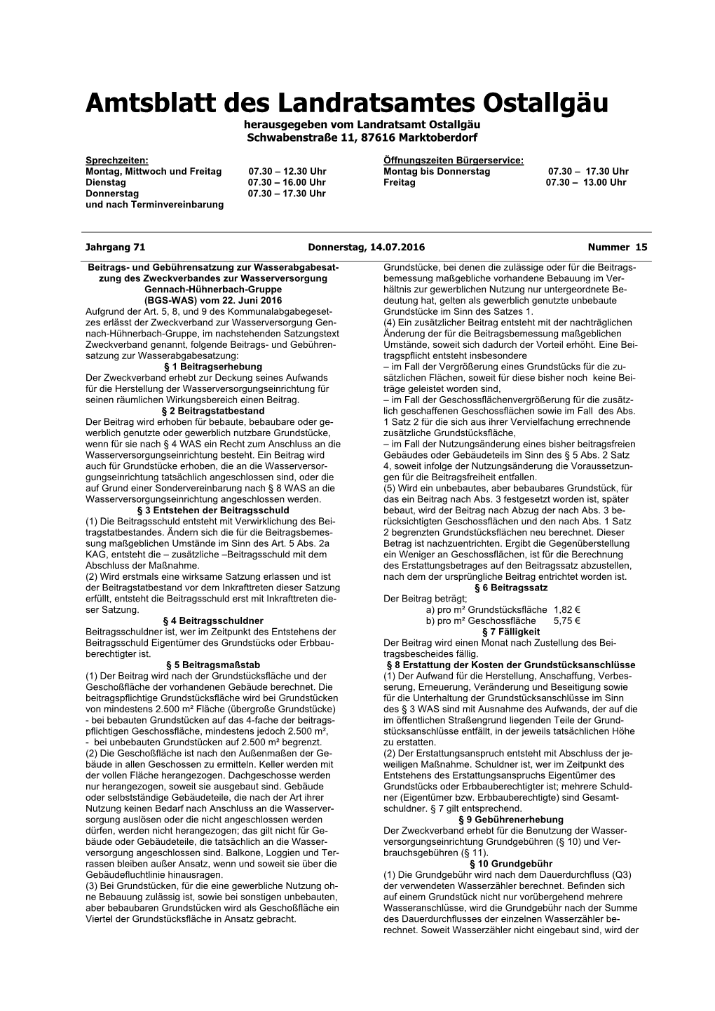 Amtsblatt Des Landratsamtes Ostallgäu Herausgegeben Vom Landratsamt Ostallgäu Schwabenstraße 11, 87616 Marktoberdorf