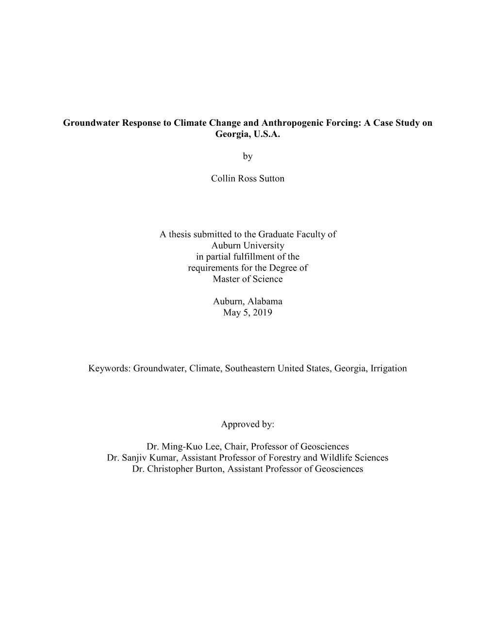 Groundwater Response to Climate Change and Anthropogenic Forcing: a Case Study on Georgia, U.S.A