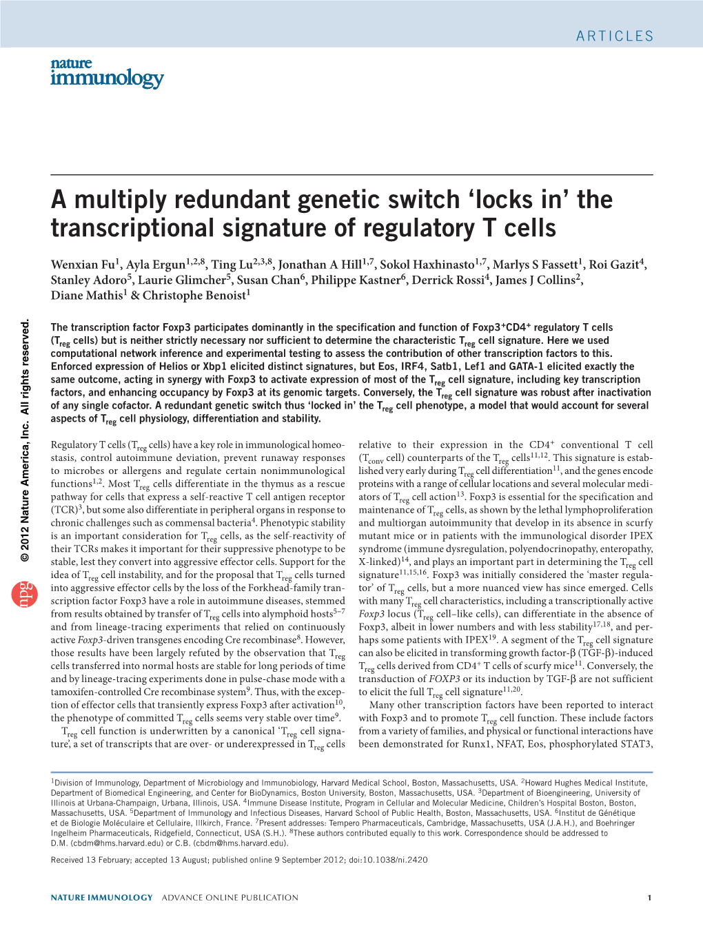 The Transcriptional Signature of Regulatory T Cells
