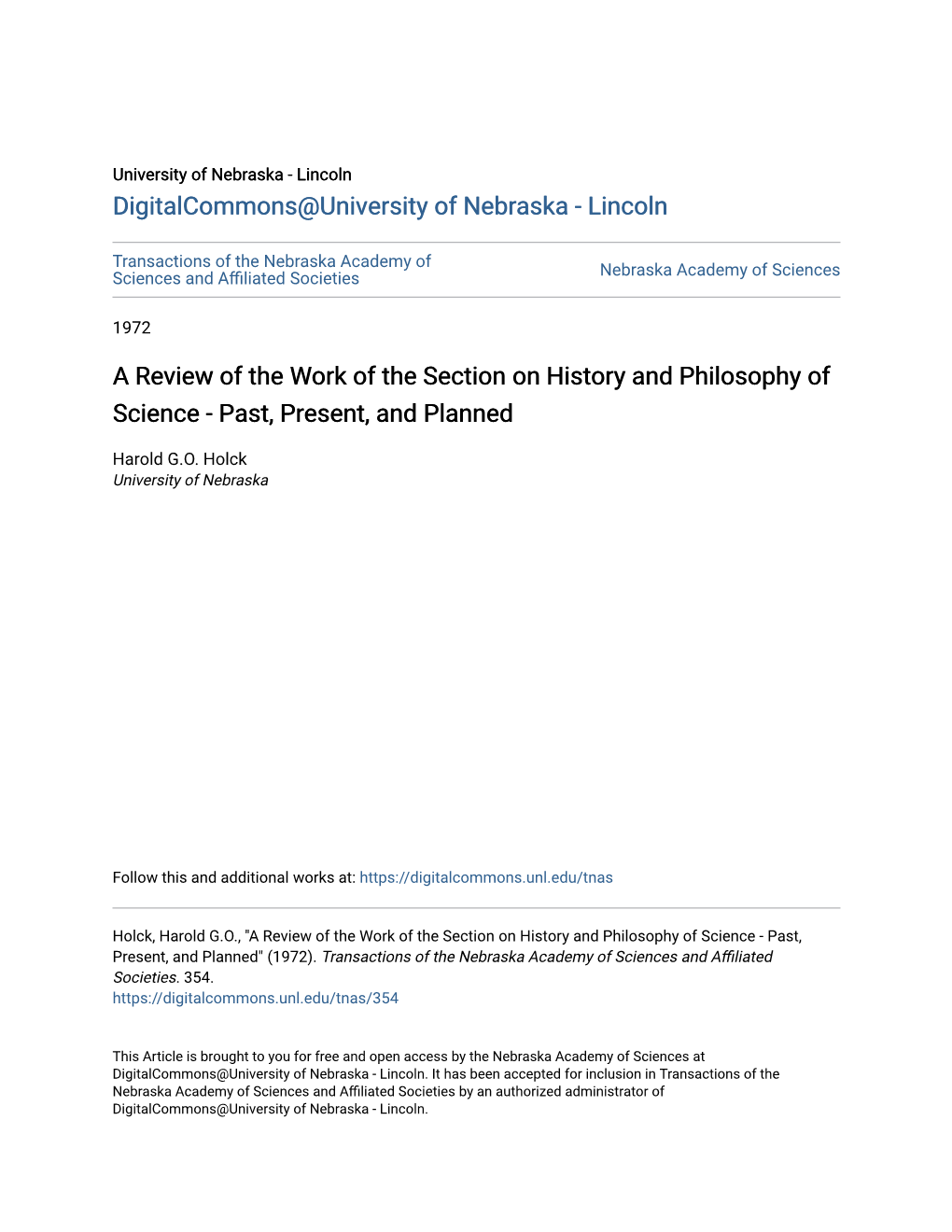 A Review of the Work of the Section on History and Philosophy of Science - Past, Present, and Planned