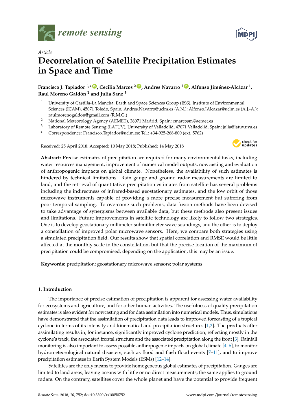 Decorrelation of Satellite Precipitation Estimates in Space and Time