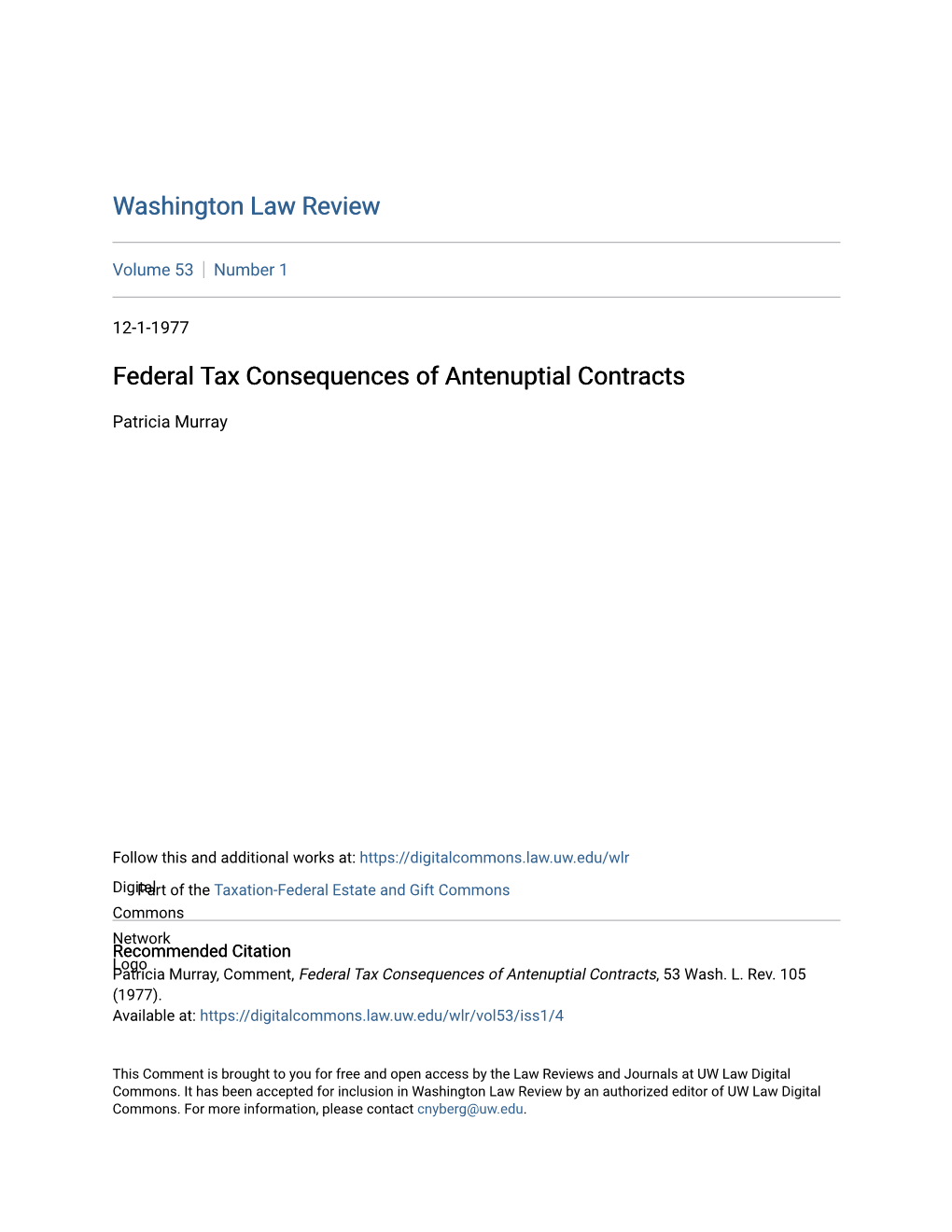 Federal Tax Consequences of Antenuptial Contracts