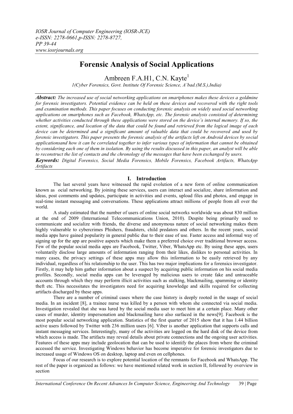 Forensic Analysis of Social Applications