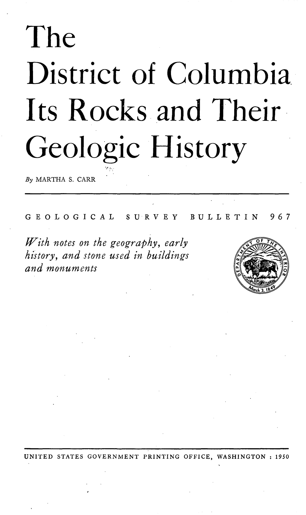 The District of Columbia Its Rocks and Their Geologic History