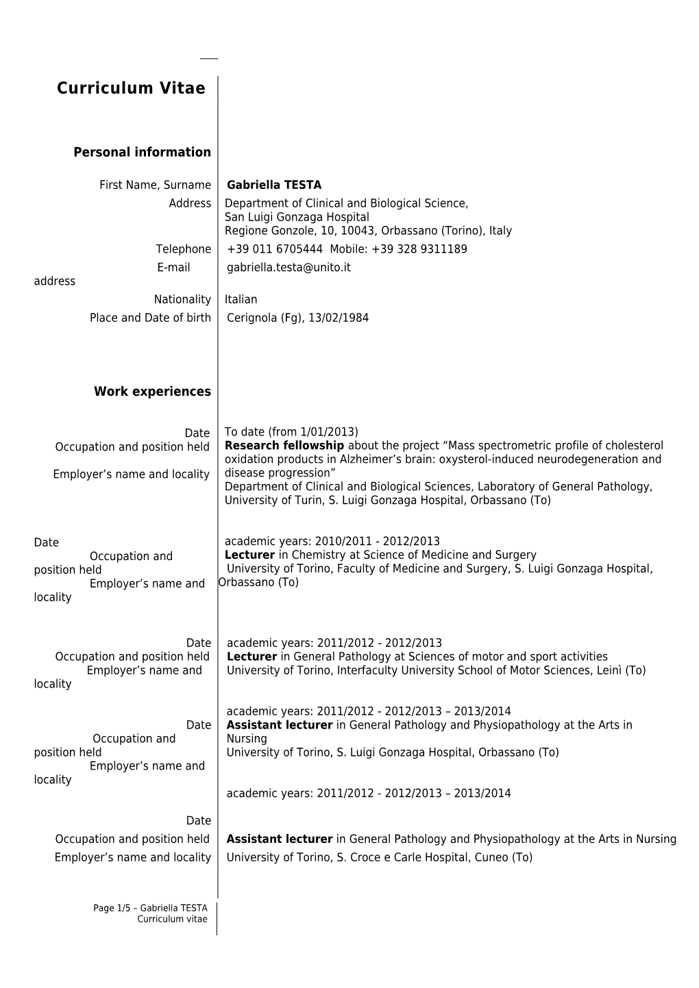 Curriculum Vitae Europass