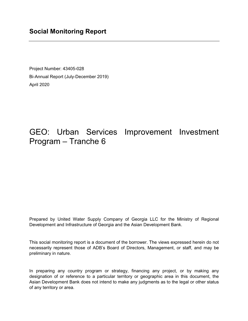 GEO: Urban Services Improvement Investment Program – Tranche 6