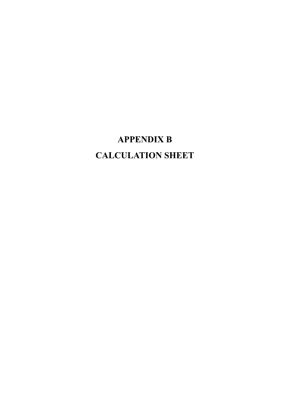 Appendix B Calculation Sheet