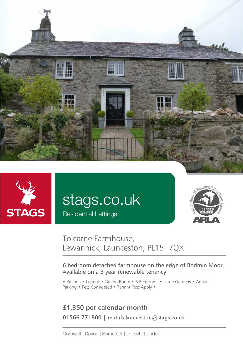 Tolcarne Farmhouse, Lewannick, Launceston, PL15 7QX