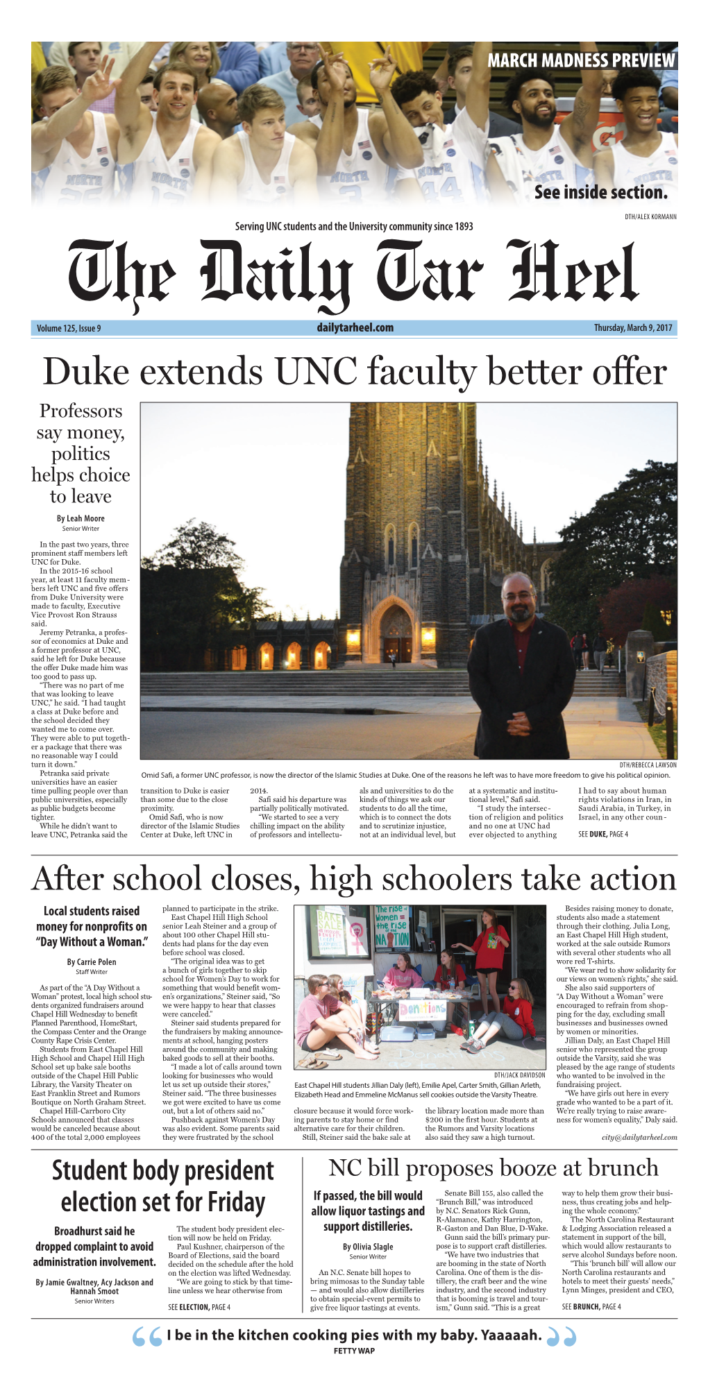 Duke Extends UNC Faculty Better Offer Professors Say Money, Politics Helps Choice to Leave by Leah Moore Senior Writer