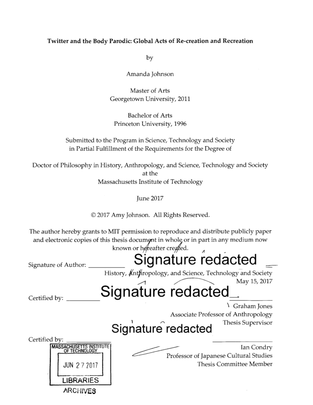 Signature Redlacted History, J[Nt Ropology, and Science, Technology and Society May 15, 2017