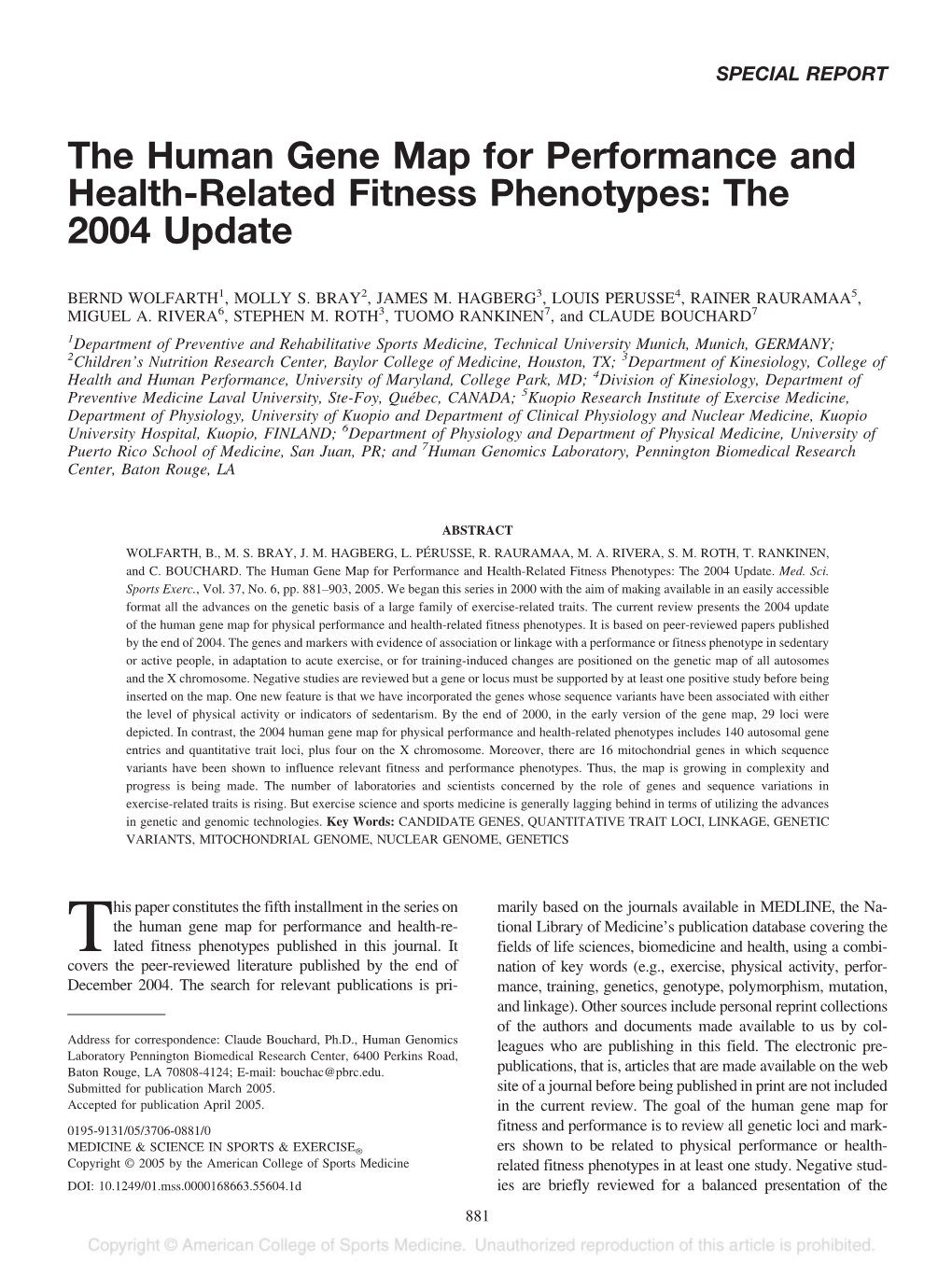 The Human Gene Map for Performance and Health-Related Fitness Phenotypes: the 2004 Update