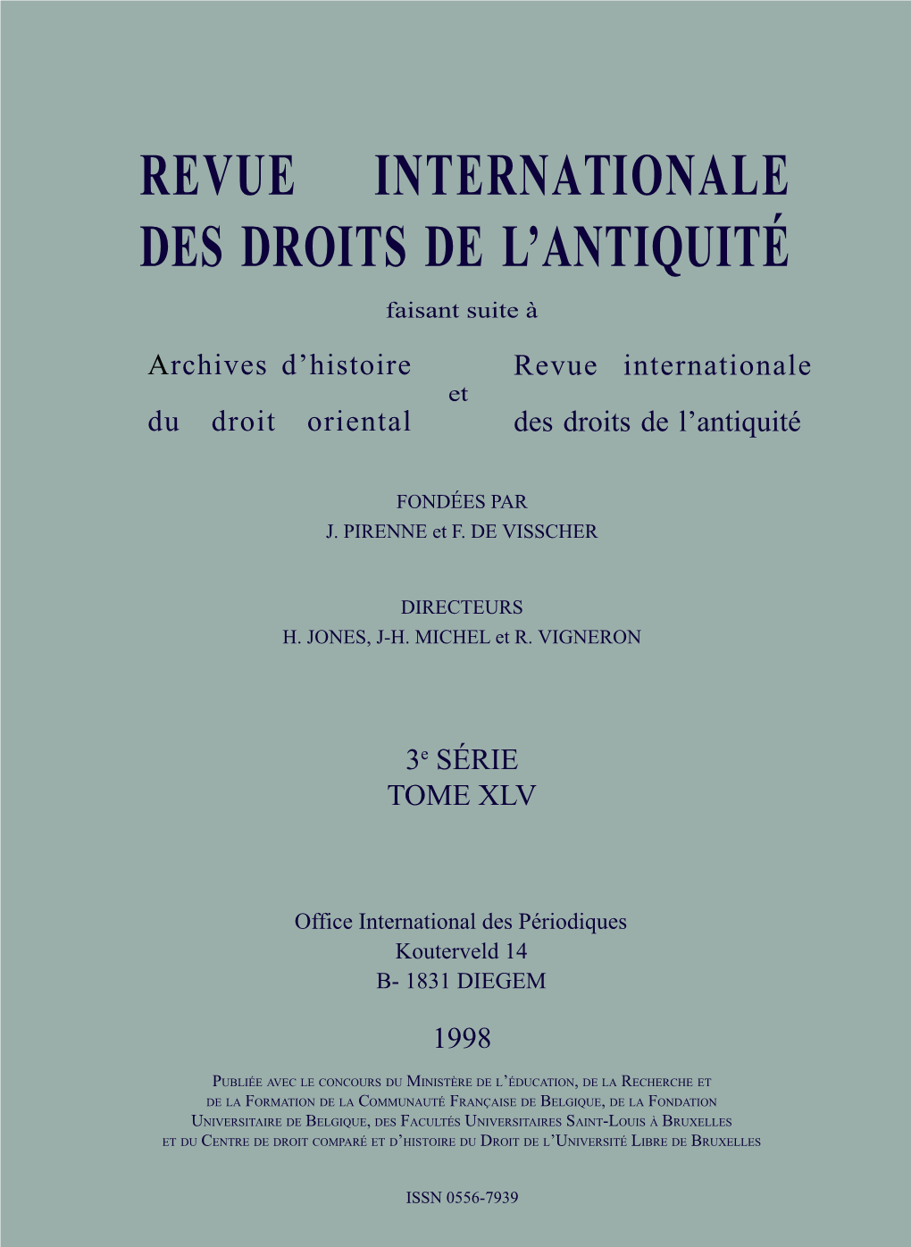 Revue Internationale Des Droits De L'antiquite