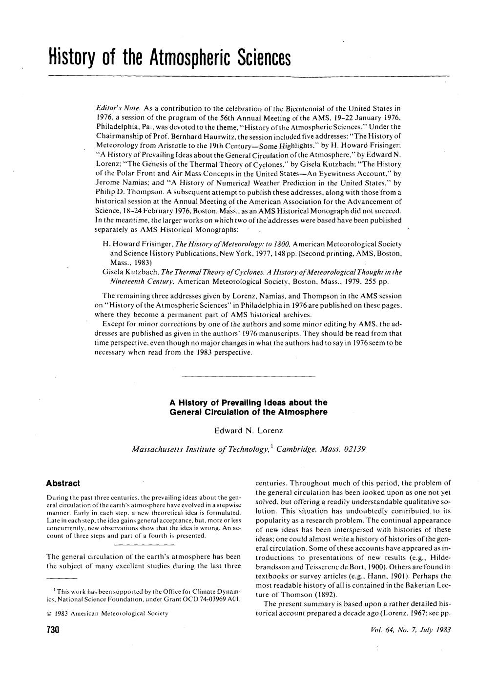 History of the Atmospheric Sciences