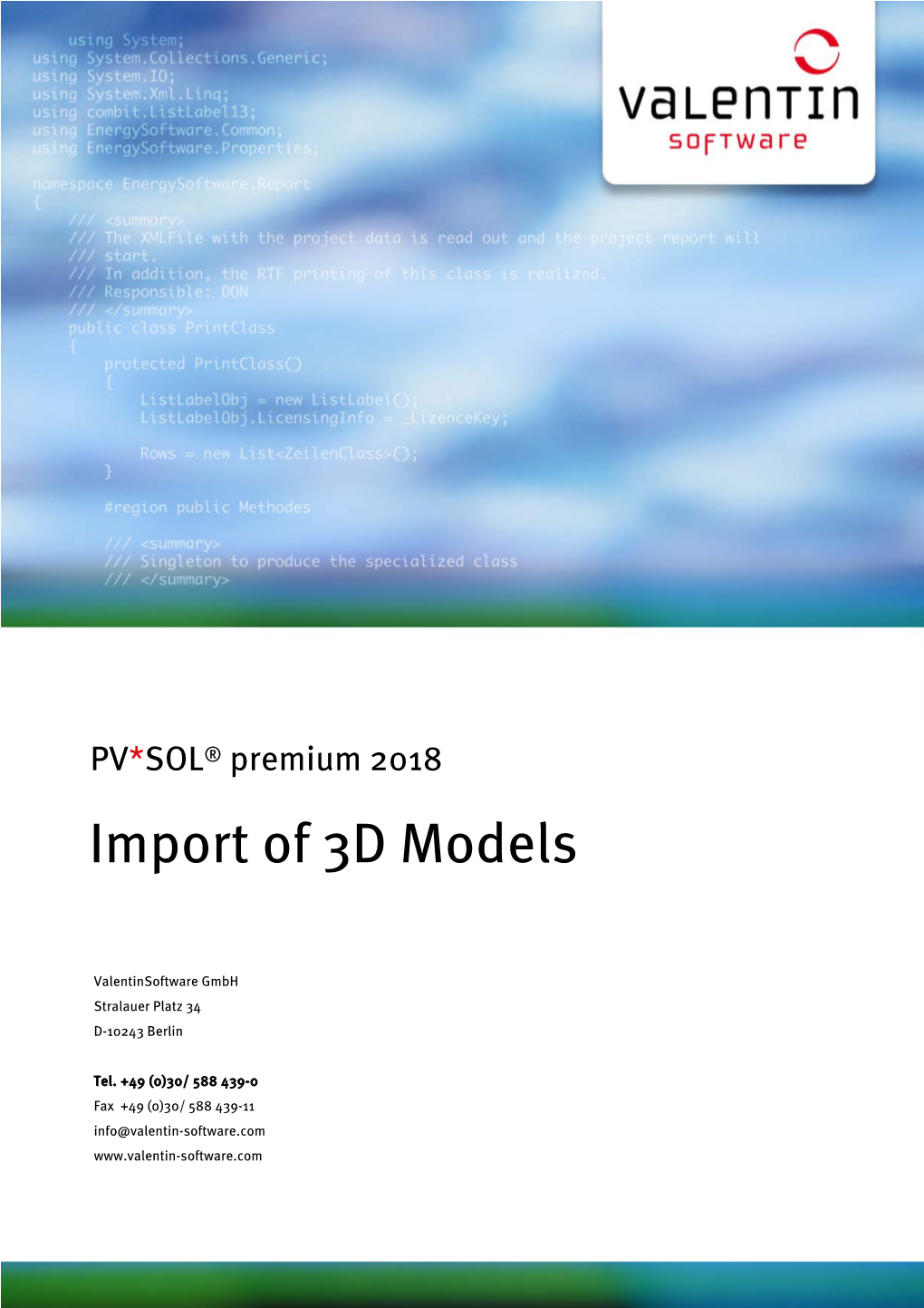 PV*SOL® Premium 2018 Import of 3D Models