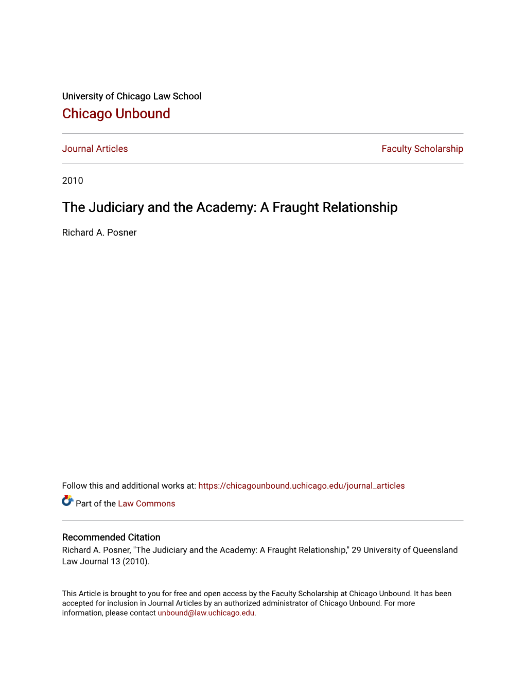 The Judiciary and the Academy: a Fraught Relationship