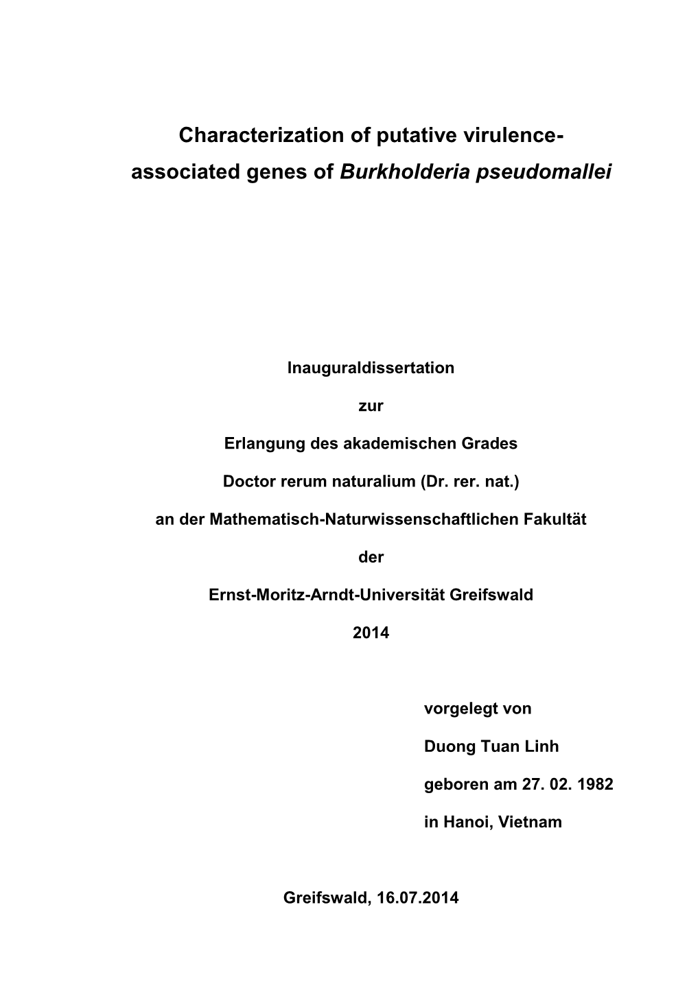 Functions of BPSL0117 and BPSS1528 Genes Influence On