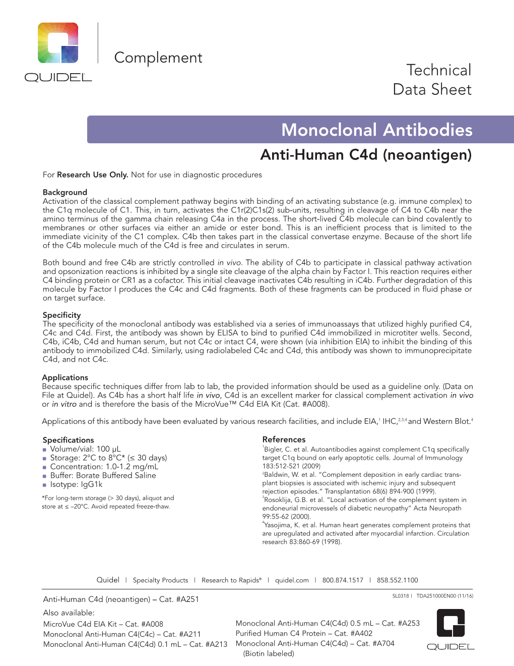 Monoclonal Antibodies Anti-Human C4d (Neoantigen) for Research Use Only