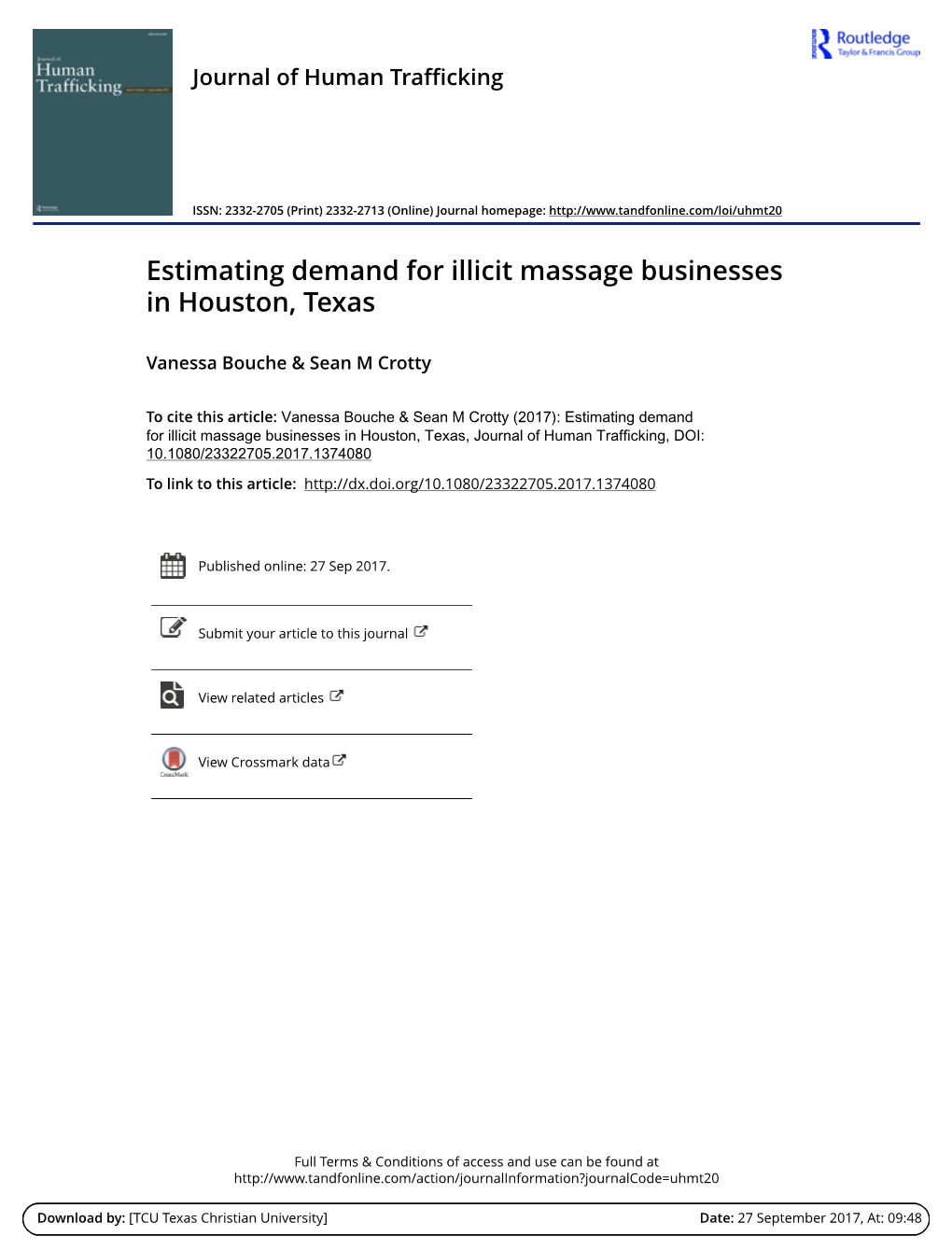 Estimating Demand for Illicit Massage Businesses in Houston, Texas