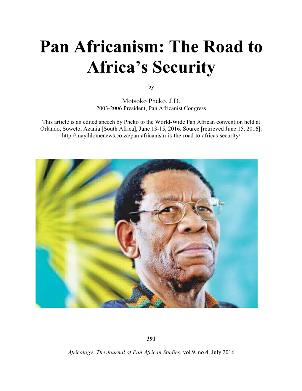 Pan Africanism: the Road to Africa’S Security