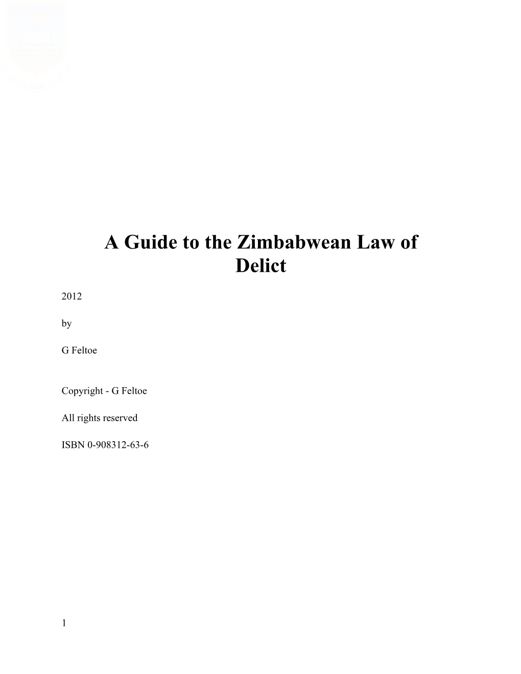 A Guide to the Zimbabwean Law of Delict