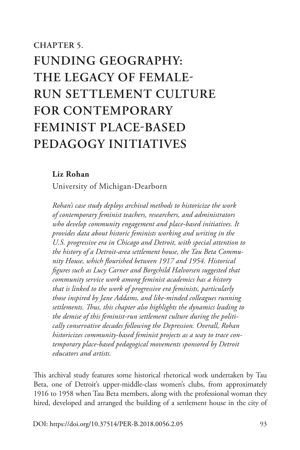 Run Settlement Culture for Contemporary Feminist Place-Based Pedagogy Initiatives