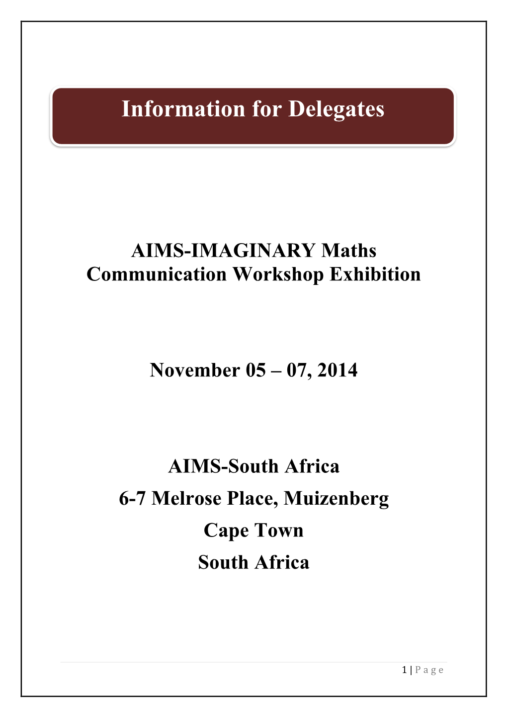 AIMS-IMAGINARY Information for Delegates