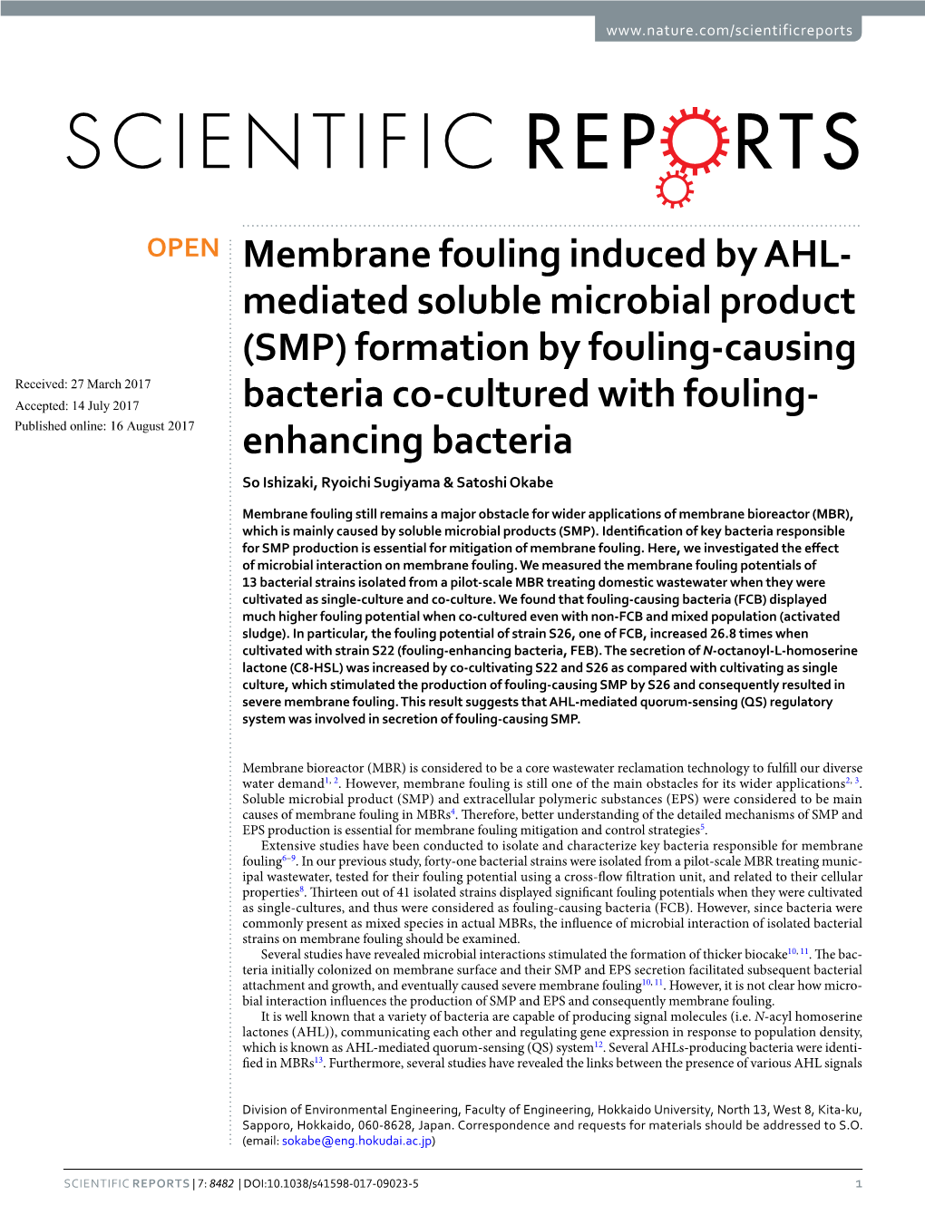 (SMP) Formation by Fouling-Causing Bacteria Co-Cultured With