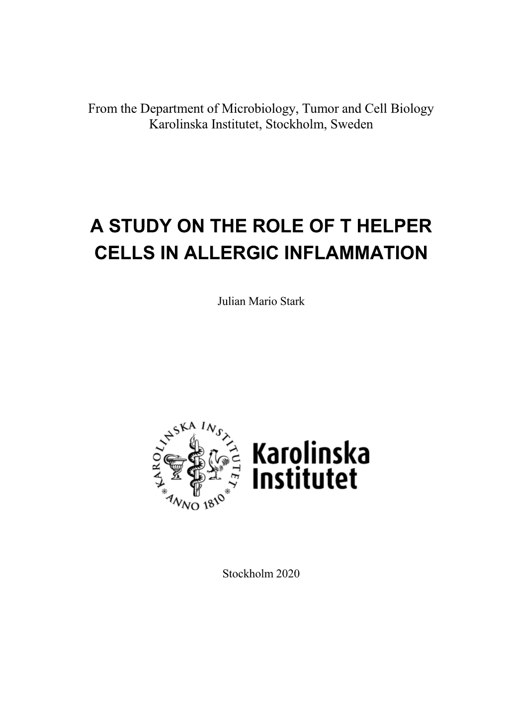 A Study on the Role of T Helper Cells in Allergic Inflammation