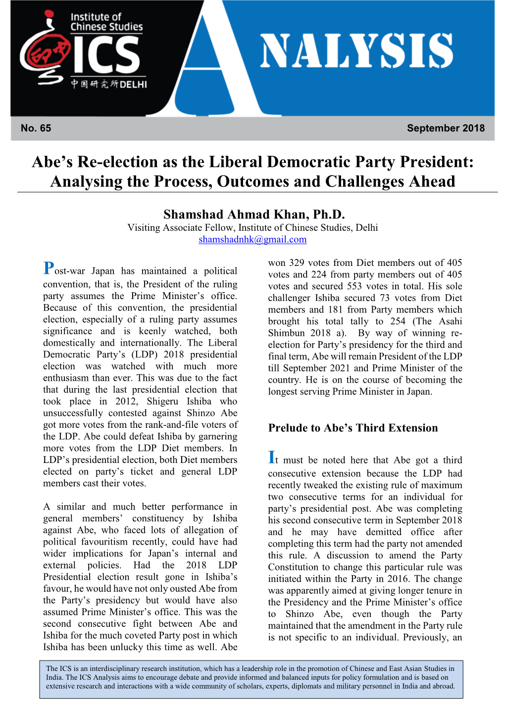 Abe's Re-Election As the Liberal Democratic Party President