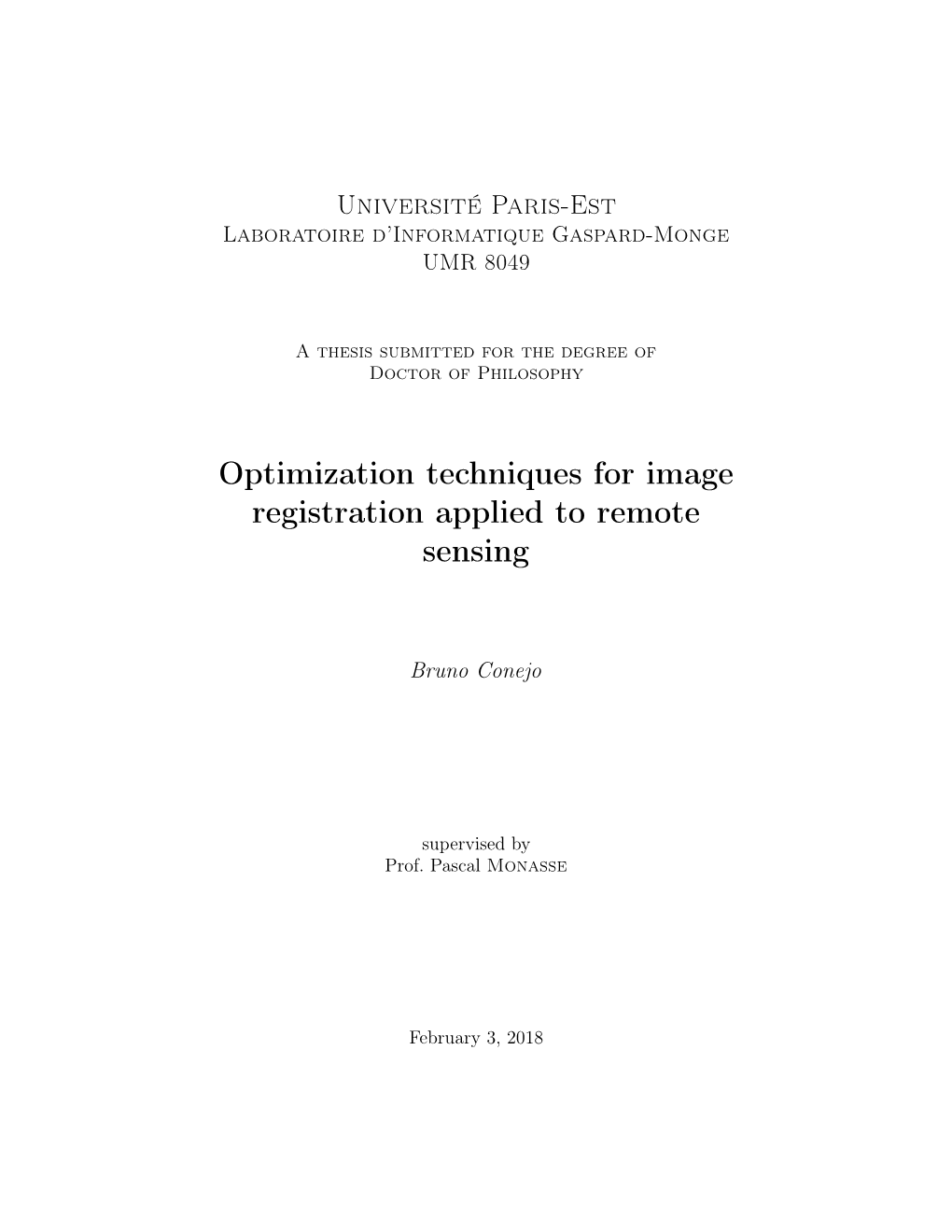 Optimization Techniques for Image Registration Applied to Remote Sensing