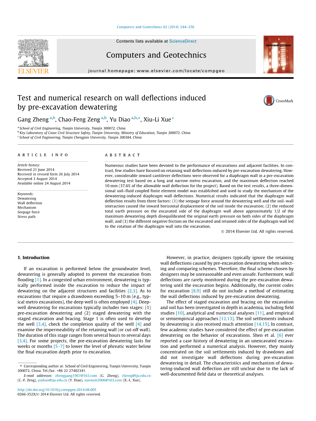 Test and Numerical Research on Wall Deflections Induced by Pre