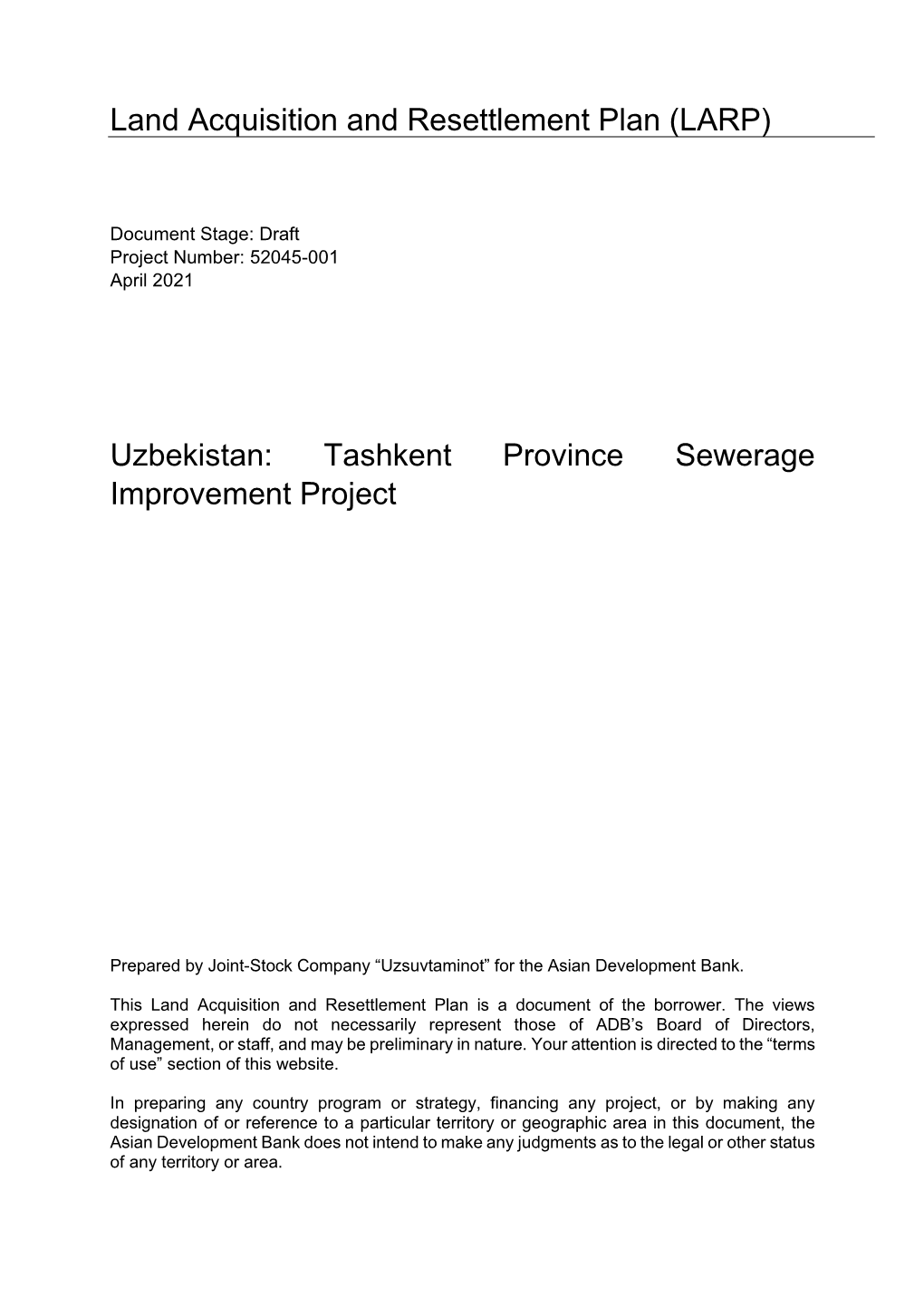 52045-001: Tashkent Province Sewerage Improvement Project