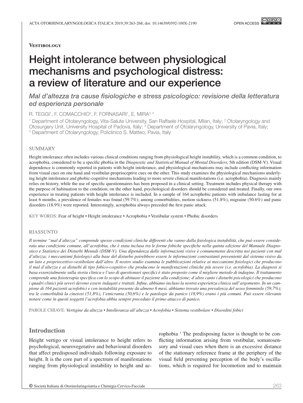 Height Intolerance Between Physiological Mechanisms and Psychological Distress