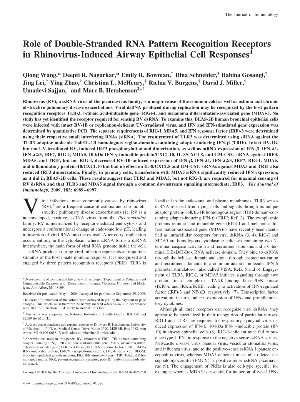 Airway Epithelial Cell Responses Rhinovirus-Induced Recognition