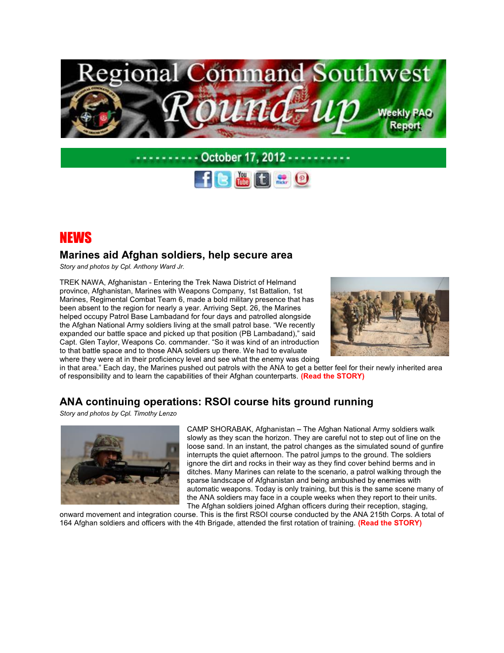 Marines Aid Afghan Soldiers, Help Secure Area ANA
