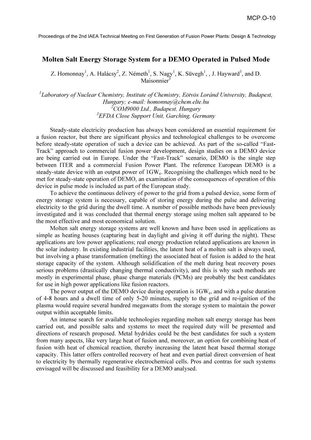 Molten Salt Energy Storage System for a DEMO Operated in Pulsed Mode