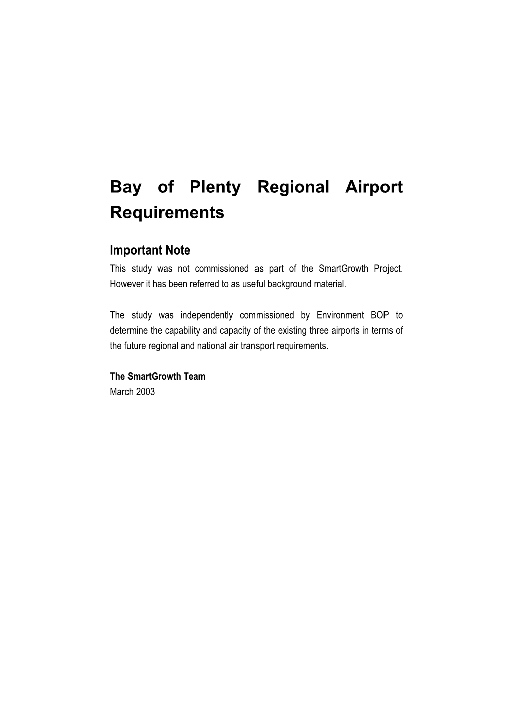 Bay of Plenty Regional Airports Requirements