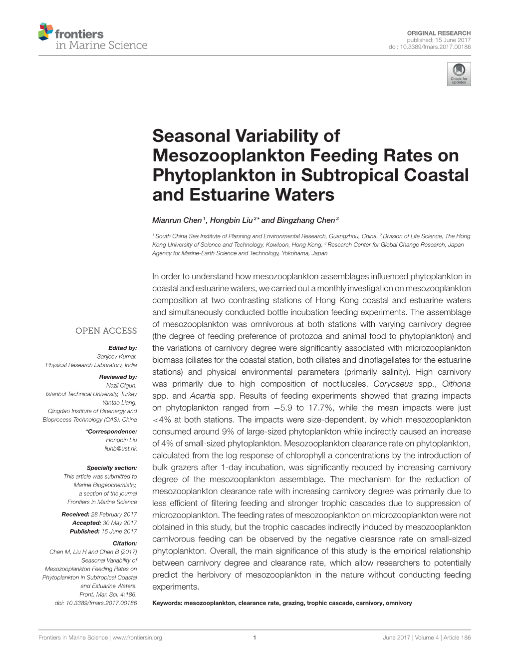 Seasonal Variability of Mesozooplankton Feeding Rates on Phytoplankton in Subtropical Coastal and Estuarine Waters