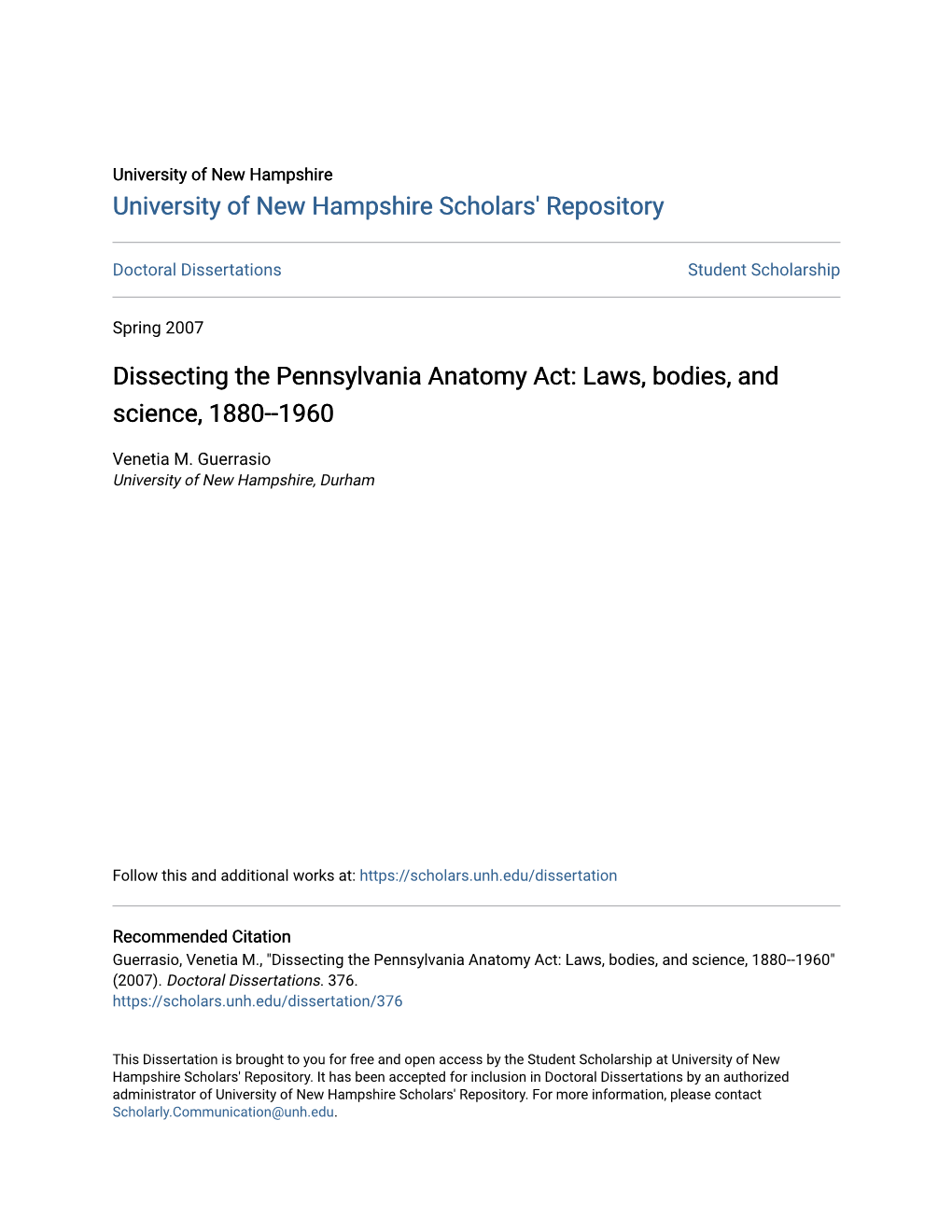Dissecting the Pennsylvania Anatomy Act: Laws, Bodies, and Science, 1880--1960